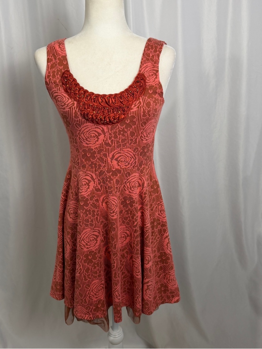 Free People Rock Princess Coral Pink Fit & Flare Mini Dress Sz Small